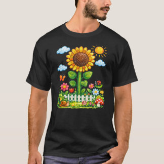 Whimsical Solros Trädgård Cartoon Natur Konst T Shirt