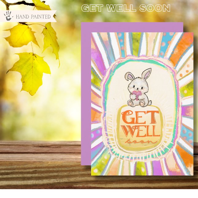 Whimsical Solstråle Kanin Snart Frisk Gavekort Julkort (Whimsical Sunburst Bunny Get Well Soon Flat Card)