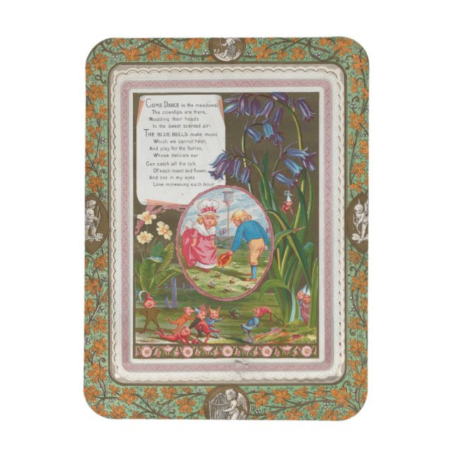 Whimsical söt antika Alla hjärtans dag, Kate Green Magnet (Vertikal)