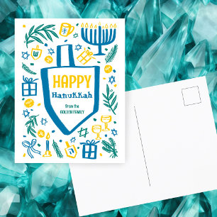 Whimsical Söt Dreidel Menorah ANPASSAD HANUKKA Helg Vykort