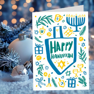 Whimsical Söt Dreidel Menorah ANPASSAD HANUKKA Helgkort