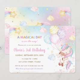 Whimsical Söt Enhörning Ballonger Regnbåge Födelse Inbjudningar