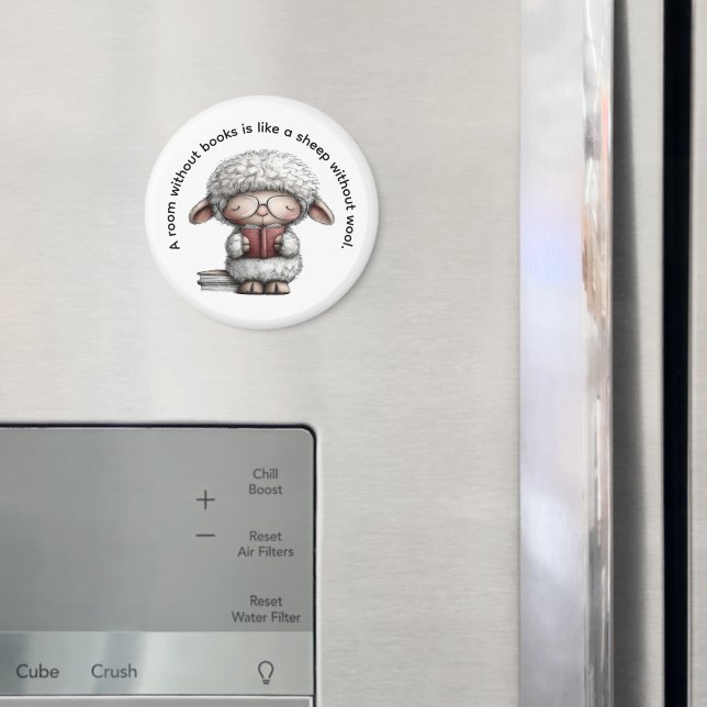 Whimsical Söt Får som Läser en Bok Magnet (In Situ (Fridge))