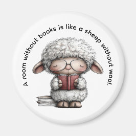 Whimsical Söt Får som Läser en Bok Magnet