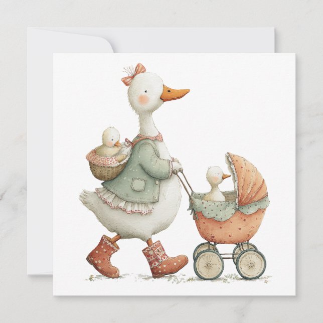 Whimsical söt gås mors dag mamma och barn kort (Framsida)