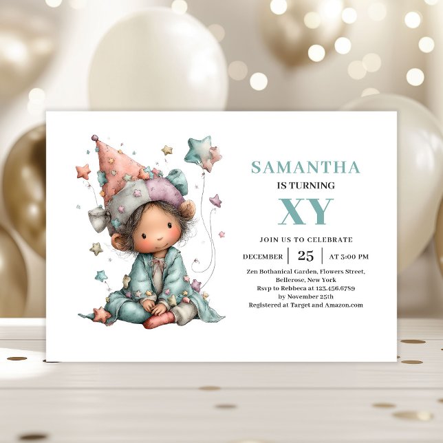 Whimsical Söt Sagoprinsessa 1-års Födelsedag Paste Inbjudningar (Whimsical Cute Fairy Girl 1st Birthday Pastel invitation)
