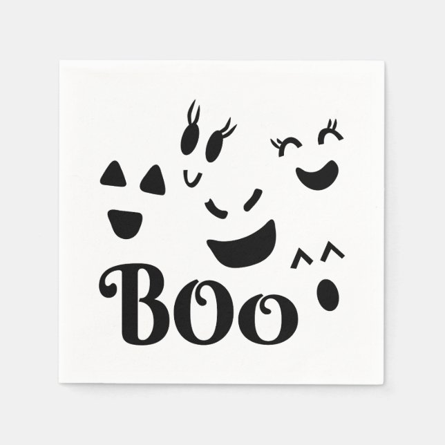 Whimsical söt spökig ansikte, Boo, Halloween-tema Pappersservett (Framsidan)
