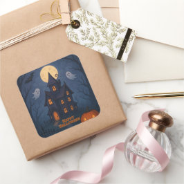 Whimsical Söt Spöklik Skräckhus | Halloween -  Fyrkantigt Klistermärke