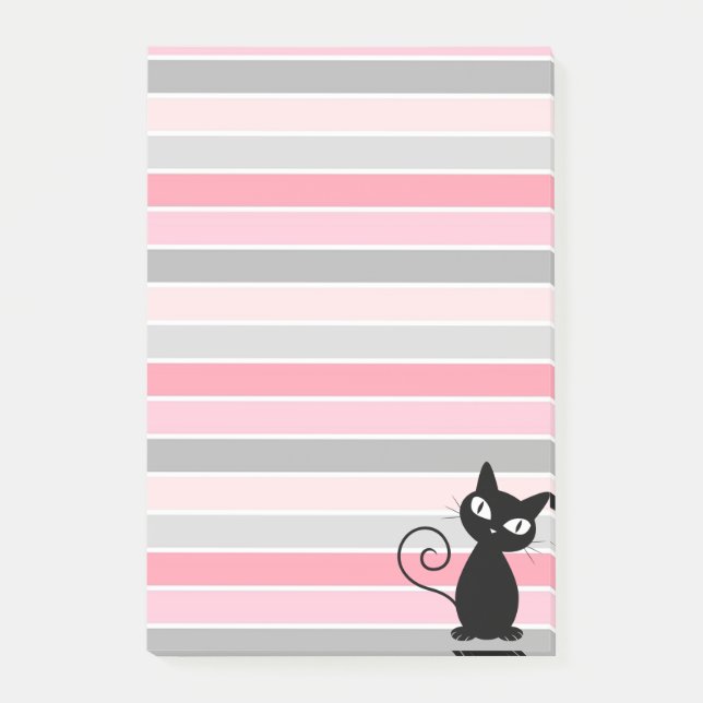 Whimsical söt svart katt på ränder post-it block (Framsida)