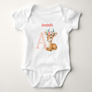 Whimsical Söt Vattenfärg Bokstav A Djur Barnkammar T Shirt