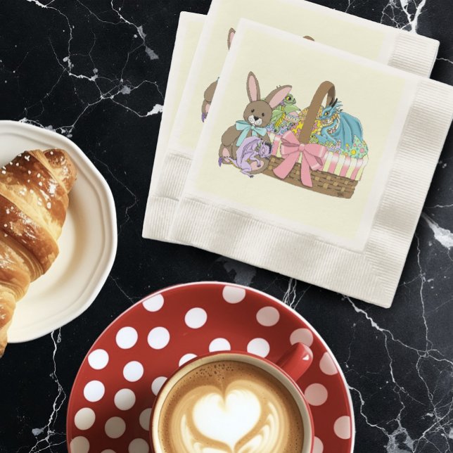 Whimsical söta fantasidrakar påskkorg  pappersservett (Skapare uppladdad)