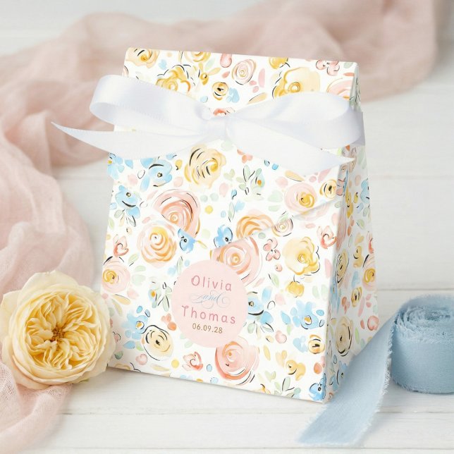 Whimsical söta handritade pastellfärgade blommor b presentaskar (Whimsical Floral Pattern Pastel Favor Box for Wedding)