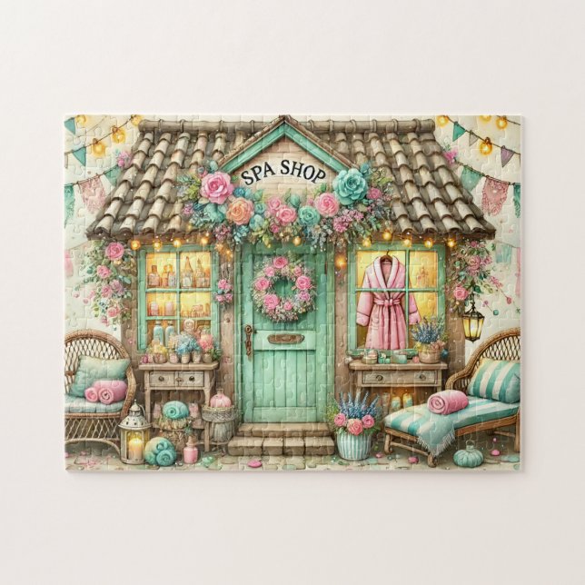Whimsical Spa-butik Floral Stuga Avslappning Pussel (Horisontell)