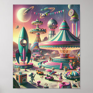 Whimsical Space Carnival - Retro-Futuristiska 1950 Poster