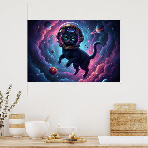 Whimsical Space Cat Väggkonsttryck för kattälskare Poster