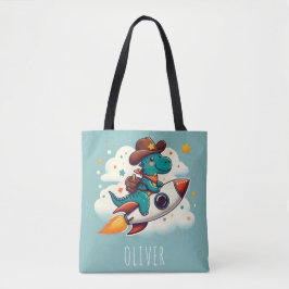 Whimsical Space Cowboy Dinosaur Riding Raket Tygkasse