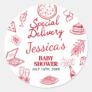 Whimsical Special Delivery Baby Shower Runt Klistermärke