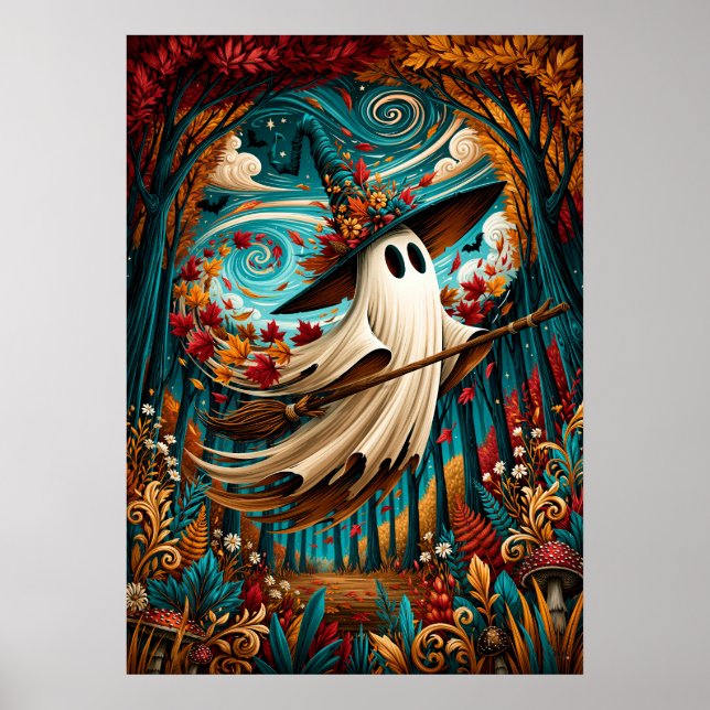 Whimsical Spökhäxa Höstskog Poster (Framsidan)