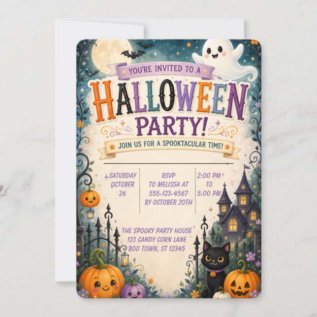 🎃 Whimsical spöklik Halloween-fest-inbjudan 👻 Inbjudningar (Framsida)
