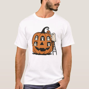 Whimsical Spooky Pumpa med Spöken, Katter & Hallow T Shirt