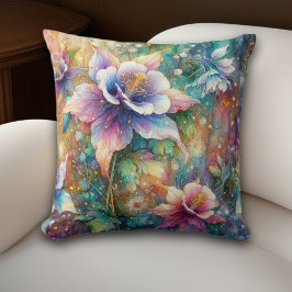 Whimsical Spring Aquilegia Blommig Akvarell Kudde