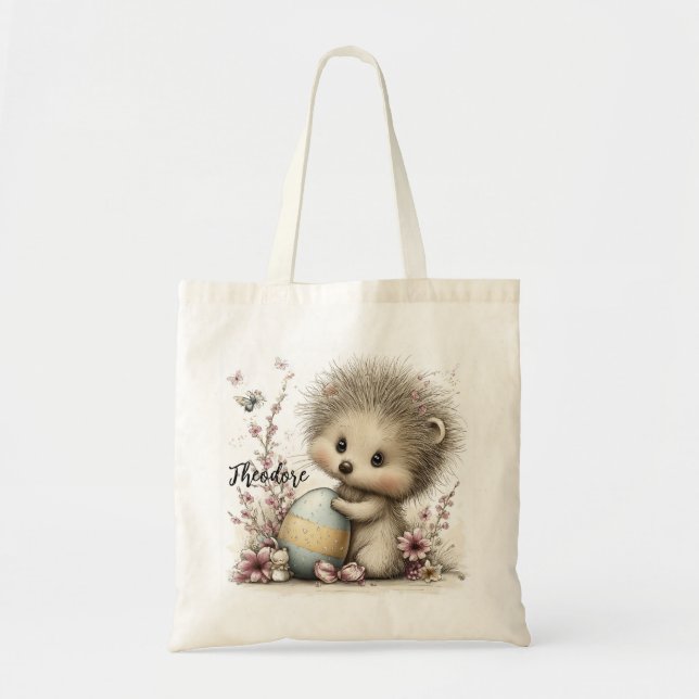 Whimsical Spring Hedgehog Illustration Tygkasse (Framsidan)