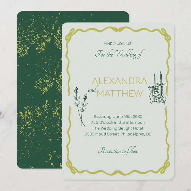 Whimsical Squiggle Wedding-inbjudan med stränder Inbjudningar (Fram/baksida)