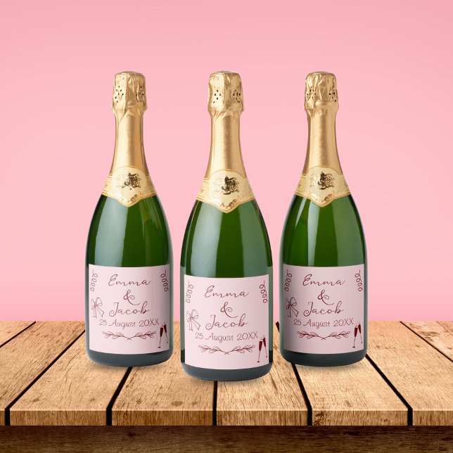Whimsical Squiggles som skålar champagne (Whimsical Quirky Squiggles Pink Wedding Bottle Label)