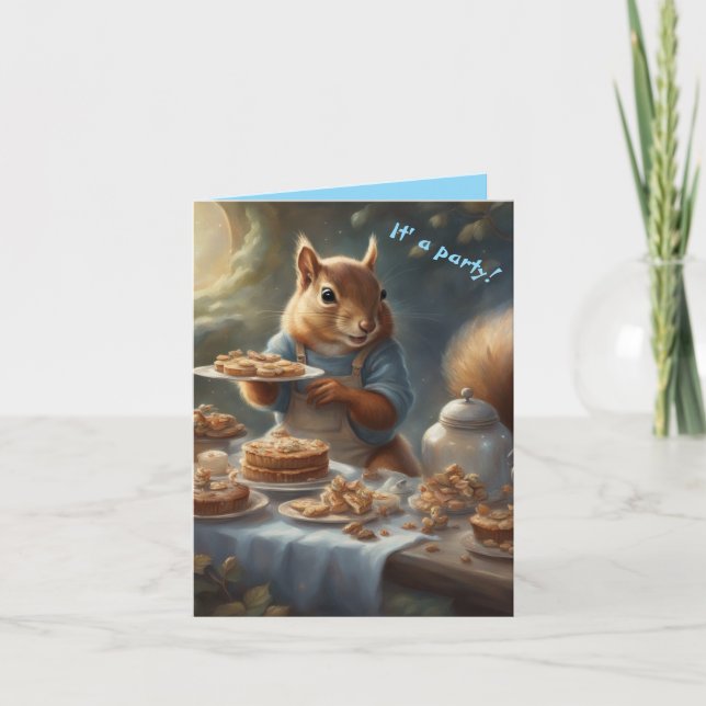 Whimsical Squirrel det är en fest Födelsedags kort (Framsida)