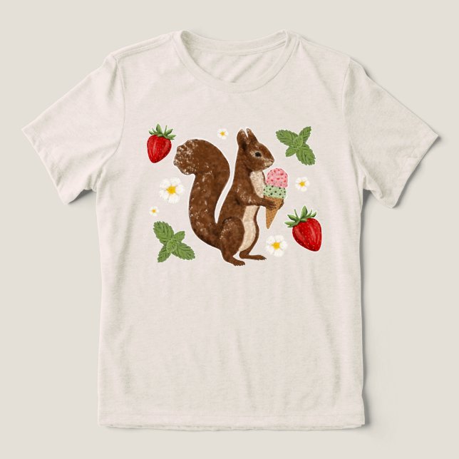 Whimsical Squirrel med Glass Botanical T Shirt (Design Framsida)