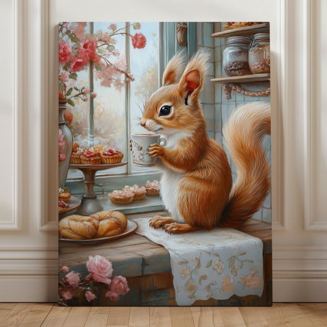 Whimsical Squirrel Tea Party Woodland Kitchen Canvastryck (Skapare uppladdad)
