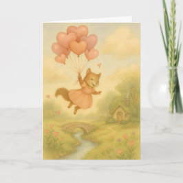 Whimsical Squirrel with Heart Balloons Valentine  Kort
