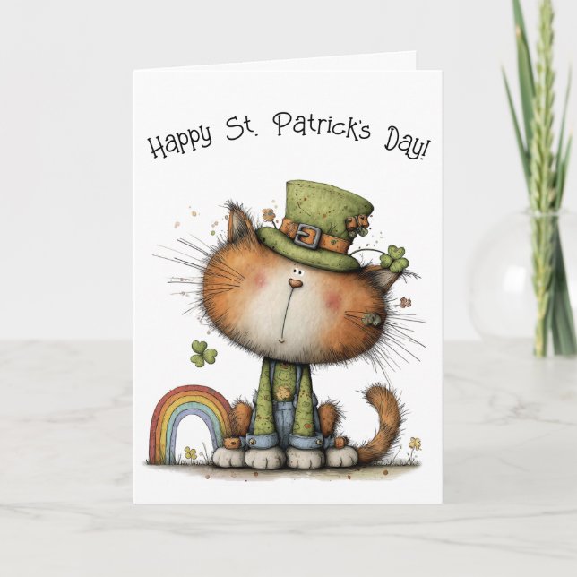 Whimsical St. Patrick’s Day Cat Cheer Kort (Framsida)