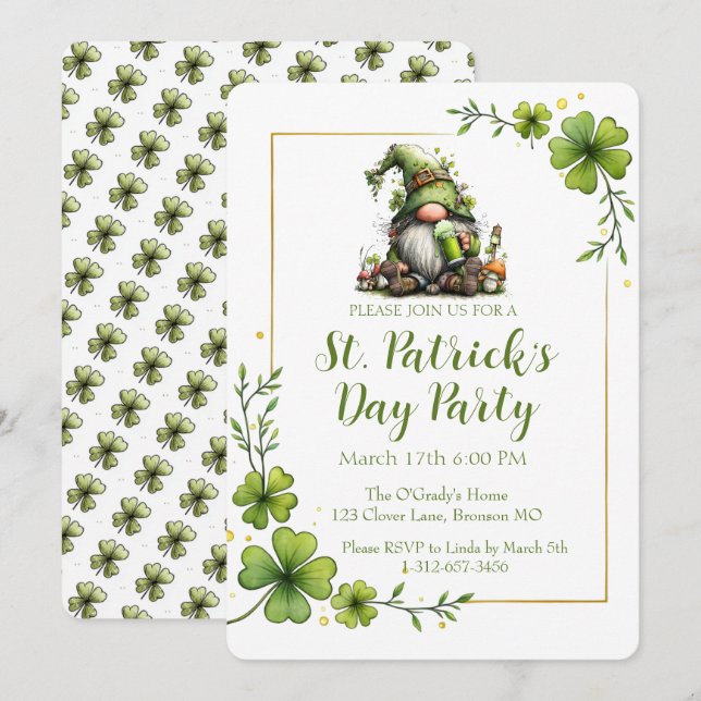 Whimsical St. Patrick’s Day Celebration Invite  Inbjudningar (Fram/baksida)