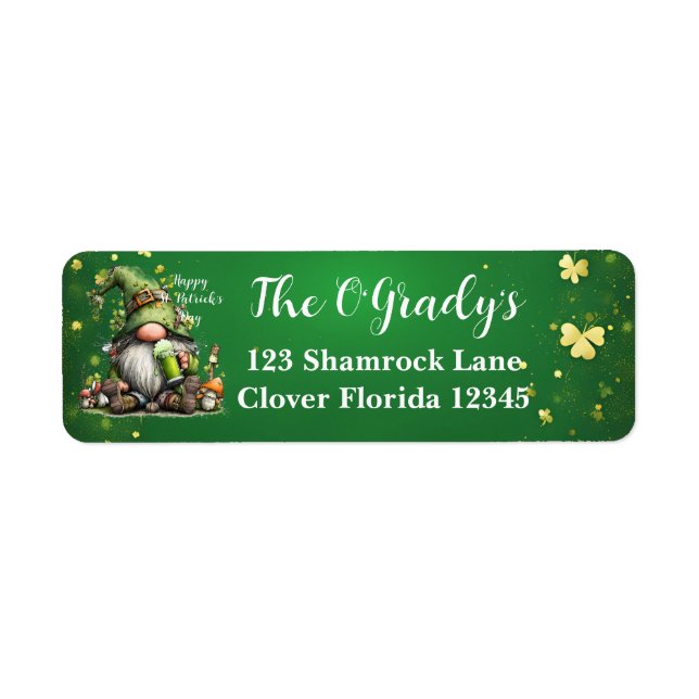 Whimsical St. Patrick's Day Tomtefirande Returadress Etikett (Framsidan)