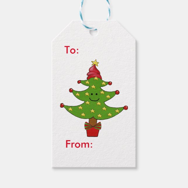 Whimsical Star Träd Presentetikett (Framsidan)