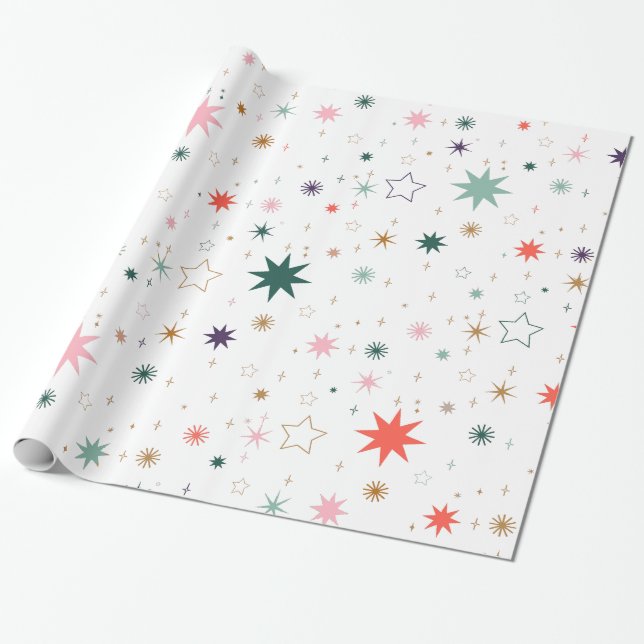 Whimsical Starburst och stjärnmönster  Presentpapper (Utrullad)