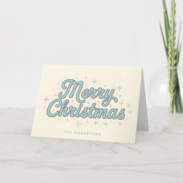 Whimsical Starburst Script Merry Christmas Helgkort