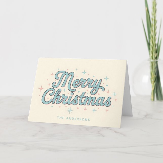 Whimsical Starburst Script Merry Christmas Helgkort (Framsida)