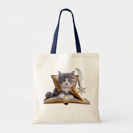 Whimsical Starry Kitten Tote Bag – Adorable Cat Tygkasse