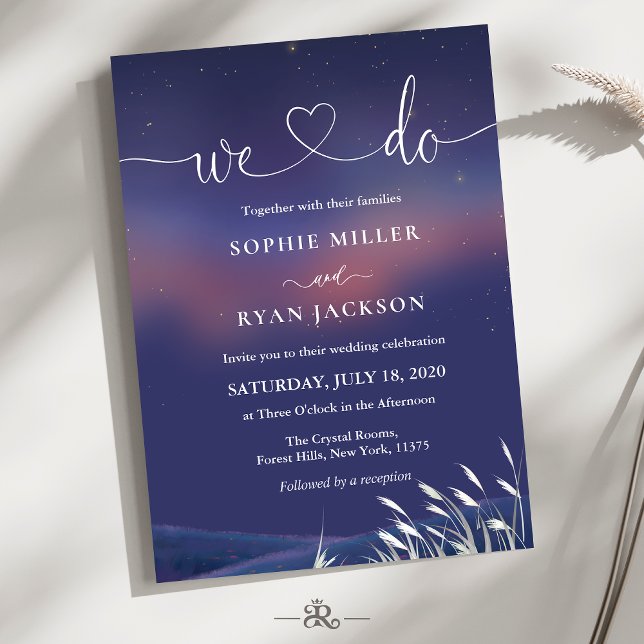 Whimsical Starry Night Script Modern Wedding  Inbjudningar (Skapare uppladdad)