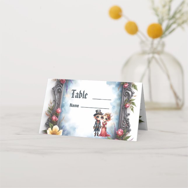 Whimsical Steampunk Älva Bröllop  Placeringskort (Framsida)