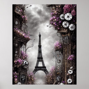 Whimsical Steampunk Fantasy Eiffel Torn Paris Poster