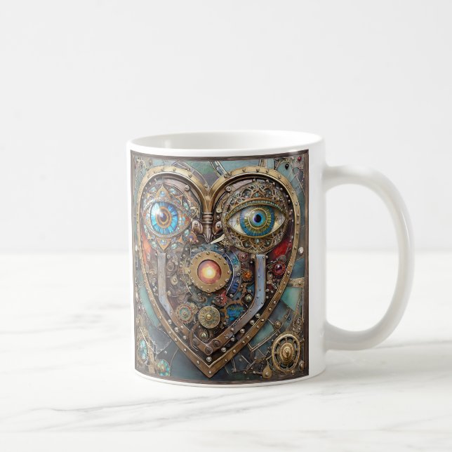 Whimsical Steampunk Hjärta Jag Ser Dig Jag Älskar  Kaffemugg (Höger)