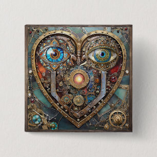 Whimsical Steampunk Hjärta Jag Ser Dig Jag Älskar Knapp
