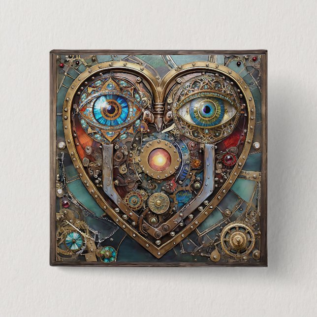 Whimsical Steampunk Hjärta Jag Ser Dig Jag Älskar  Knapp (Framsida)