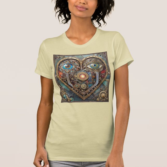 Whimsical Steampunk Hjärta Jag Ser Dig Jag Älskar  T Shirt (Framsida)