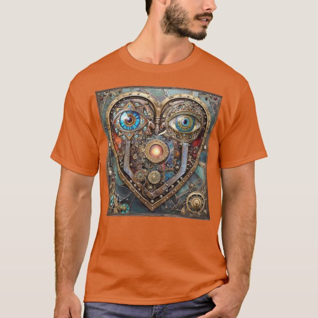 Whimsical Steampunk Hjärta Jag Ser Dig Jag Älskar  T Shirt (Framsida)