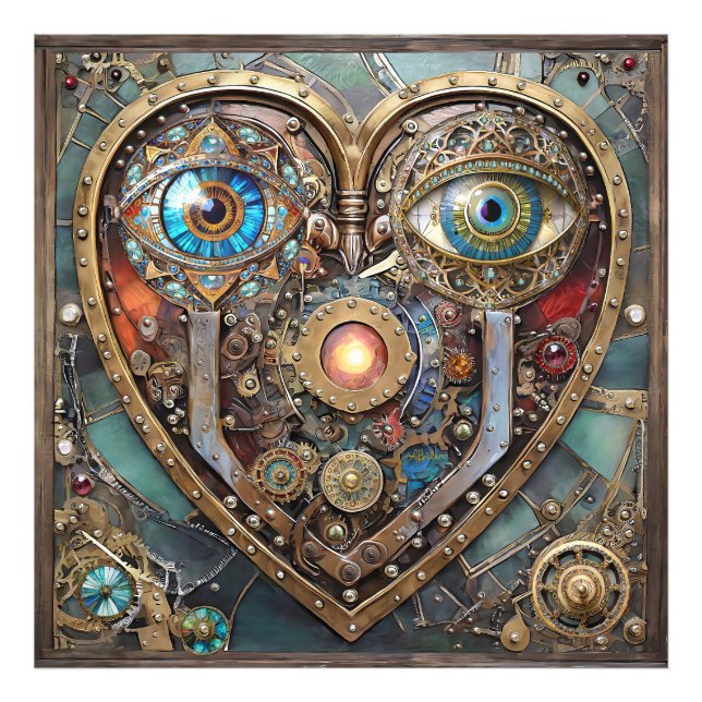 Whimsical Steampunk Hjärtat Jag Ser Dig Jag Älskar Fototryck (Framsidan)