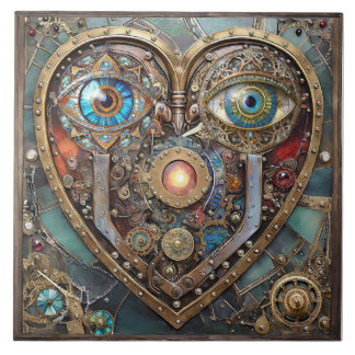 Whimsical Steampunk Hjärtat Jag Ser Dig Jag Älskar Kakelplatta